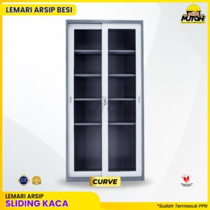 Lemari besi arsip 2 pintu sliding kaca 2 warna MUTOH CURVE