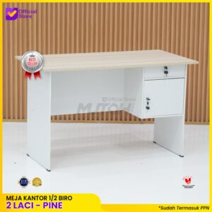 Meja kerja komputer kantor Murah 1/2 biro 120cm 2 laci | warna Pine MUTOH EKO