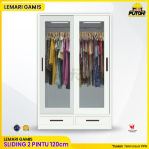 Lemari gamis pintu sliding kaca lemari wardrobe LED bahan besi 120 cm lemari gantung lemari baju GM-120