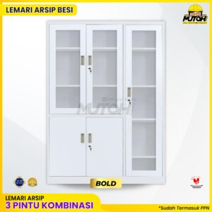 Lemari besi arsip kombinasi 3 pintu 2 warna MUTOH SNOW WHITE
