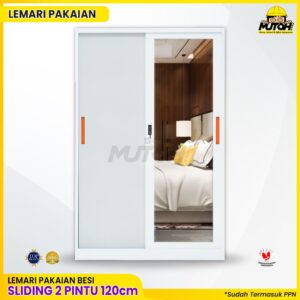 Lemari pakaian pintu sliding lemari wardrobe bahan besi 120 cm lemari kamar lemari baju V-120