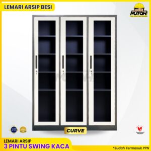 Lemari besi arsip 3 pintu swing kaca 2 warna MUTOH CURVE