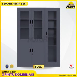 Lemari besi arsip kombinasi 3 pintu abu tua MUTOH BOLD