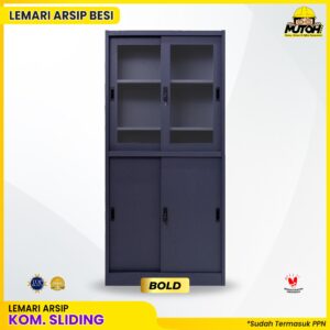 Lemari besi arsip 2 pintu kombinasi sliding abu tua MUTOH BOLD