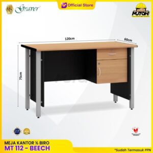 Meja POPULAR MT-112 Beech meja kerja meja tulis 1/2 Biro kaki besi meja kantor kaki besi 2 laci meja kerja 120 cm