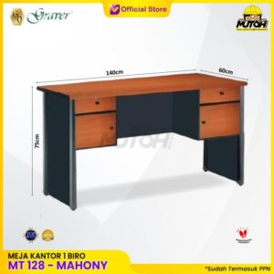 Meja GRAVER MT-128 Mahony meja kerja meja tulis 1 Biro meja kantor 4 laci meja kerja 140 cm