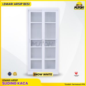 Lemari besi arsip 2 pintu sliding kaca putih MUTOH SNOW WHITE