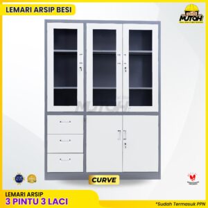 Lemari besi arsip kombinasi 3 pintu 3 laci 2 warna MUTOH CURVE
