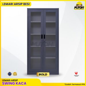 Lemari besi arsip 2 pintu swing kaca abu tua MUTOH BOLD