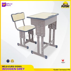 Meja belajar Set Wooden Grey meja kursi siswa | warna serat kayu lis abu-abu MUTOH EKO