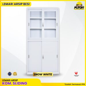 Lemari besi arsip 2 pintu kombinasi sliding putih MUTOH SNOW WHITE