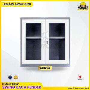 Lemari besi arsip PENDEK pintu swing kaca 2 warna MUTOH CURVE