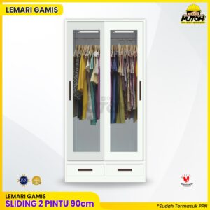 Lemari gamis pintu sliding kaca lemari wardrobe LED bahan besi 90 cm lemari gantung lemari baju GM-90