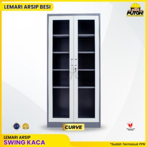 Lemari besi arsip 2 pintu swing kaca 2 warna MUTOH CURVE