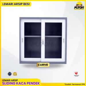 Lemari besi arsip PENDEK pintu sliding kaca 2 warna MUTOH CURVE