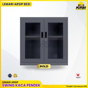 Lemari besi arsip PENDEK pintu swing kaca abu tua MUTOH BOLD