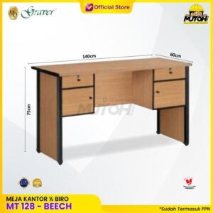 Meja GRAVER MT-128 Beech meja kerja meja tulis 1 Biro meja kantor 4 laci meja kerja 140 cm
