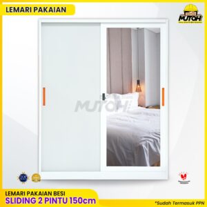 Lemari pakaian pintu sliding lemari wardrobe bahan besi 150 cm lemari kamar lemari baju V-150