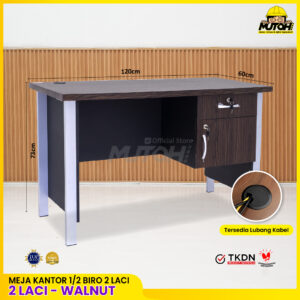 Meja kantor 1/2 Biro 120cm 2 laci kaki besi chrome | warna walnut MUTOH HQ