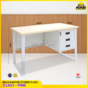 Meja kerja kantor 1/2 Biro meja full besi Pine meja kantor besi 3 laci tarik meja kerja besi 120 cm