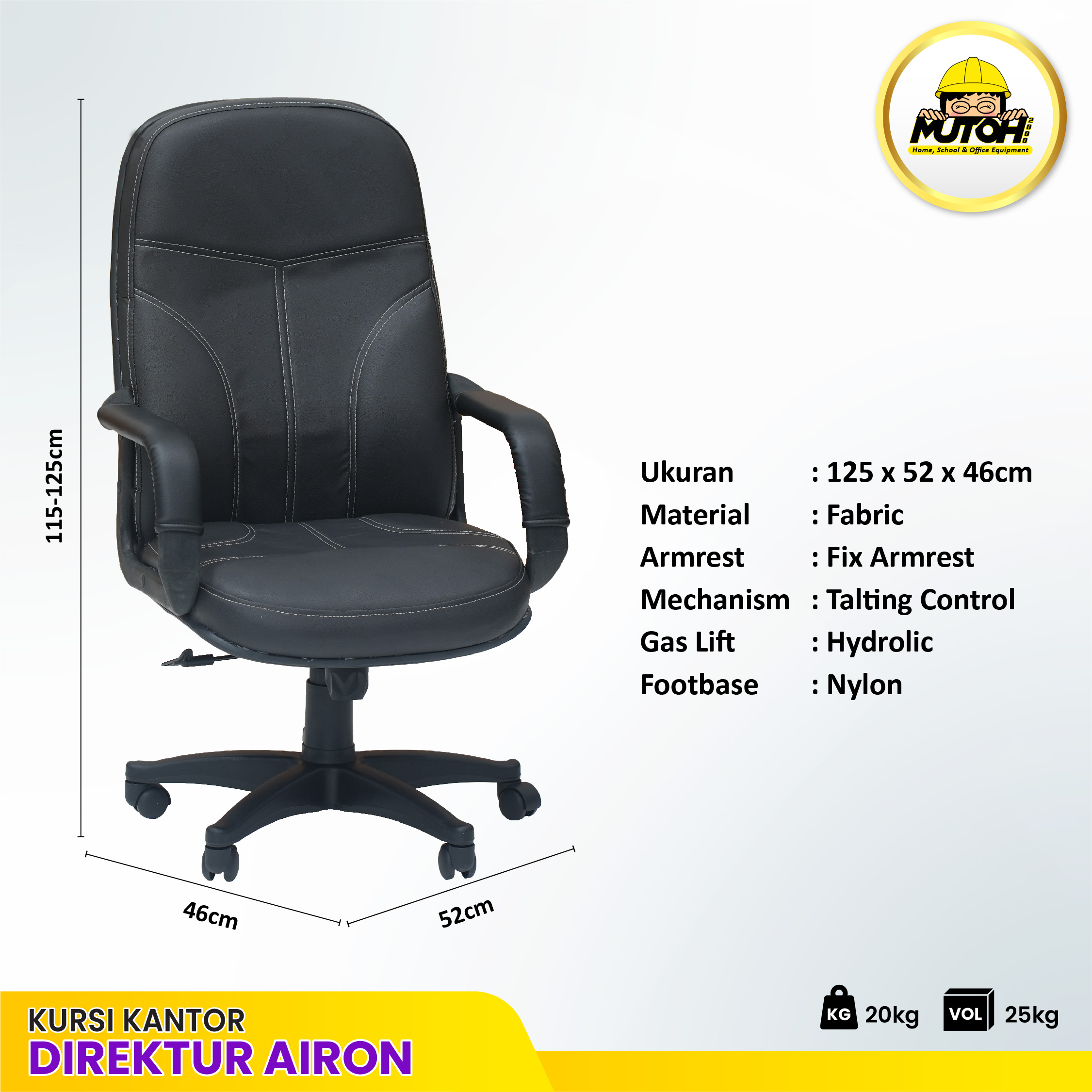 Kursi kantor AIRON kursi direktur kursi manager kursi kerja hidrolik sandaran tinggi - Gambar 2