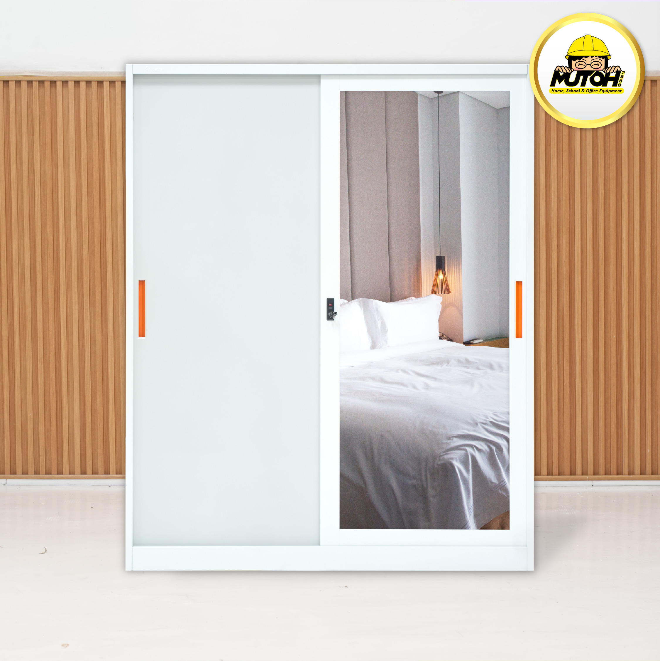 Lemari Pakaian Besi Sliding 3 Pintu Cermin 150 cm V MUTOH2000 | Lemari Wardrobe