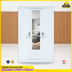 Lemari pakaian 3 pintu sliding lemari wardrobe bahan besi 120 cm lemari kamar lemari baju V-3PL