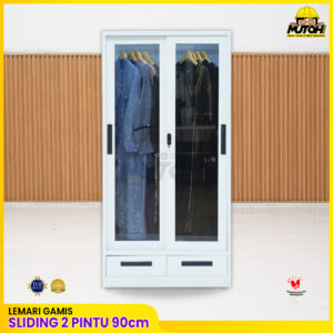 Lemari gamis pintu sliding kaca lemari wardrobe LED bahan besi 90 cm lemari gantung lemari baju GM-90