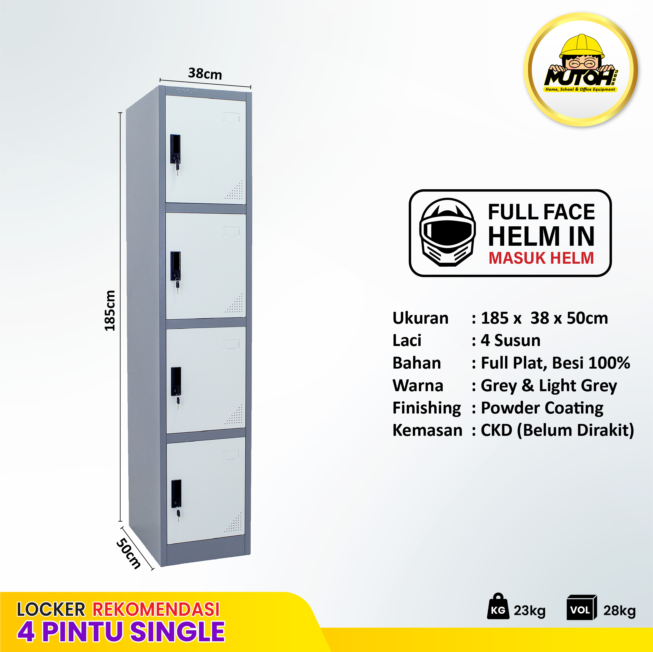 LOCKER BESI CURVE 4 pintu | lemari locker besi 4 pintu single MUTOH2000 - Gambar 2