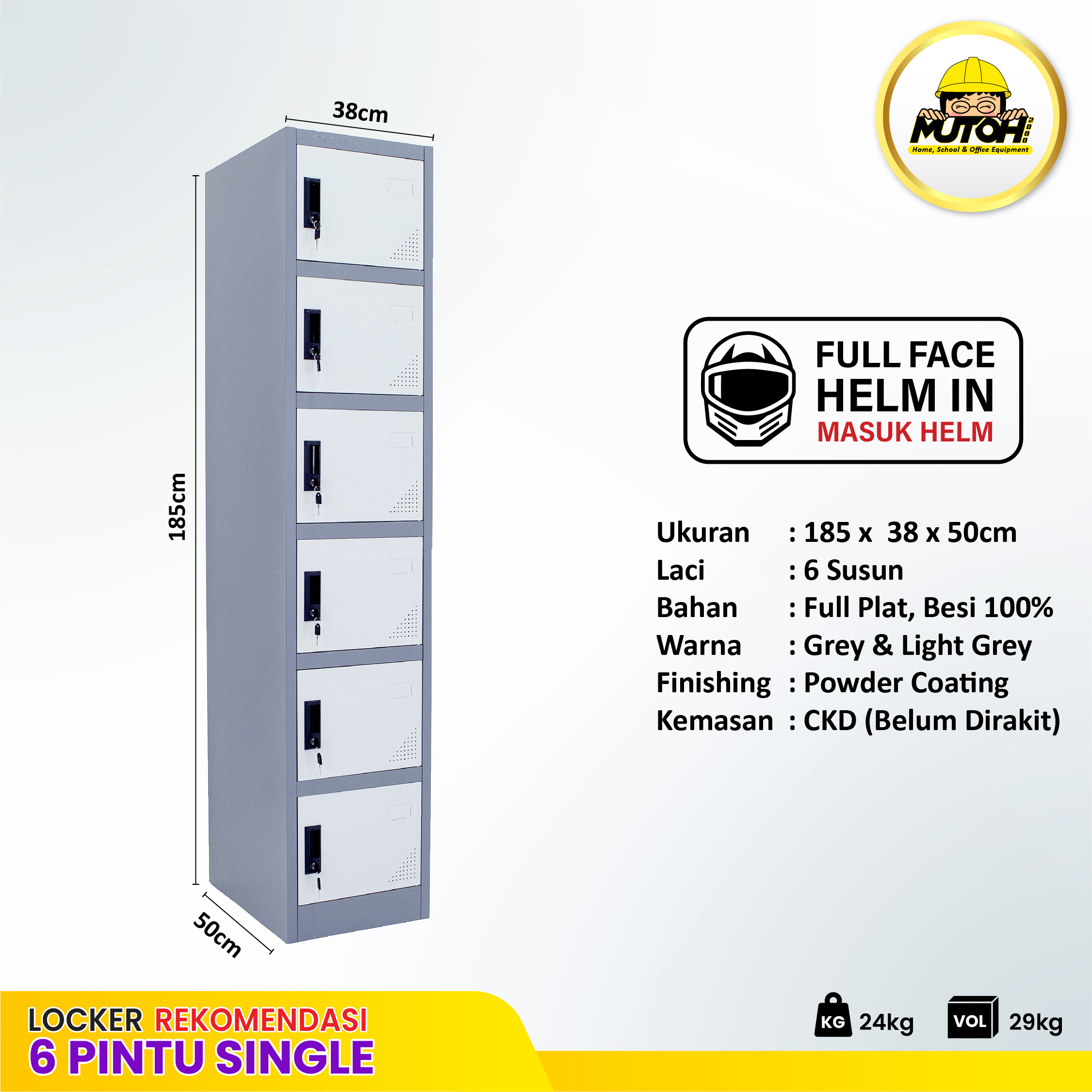 LOCKER BESI CURVE 6 pintu | lemari locker besi 6 pintu single MUTOH2000 - Gambar 2