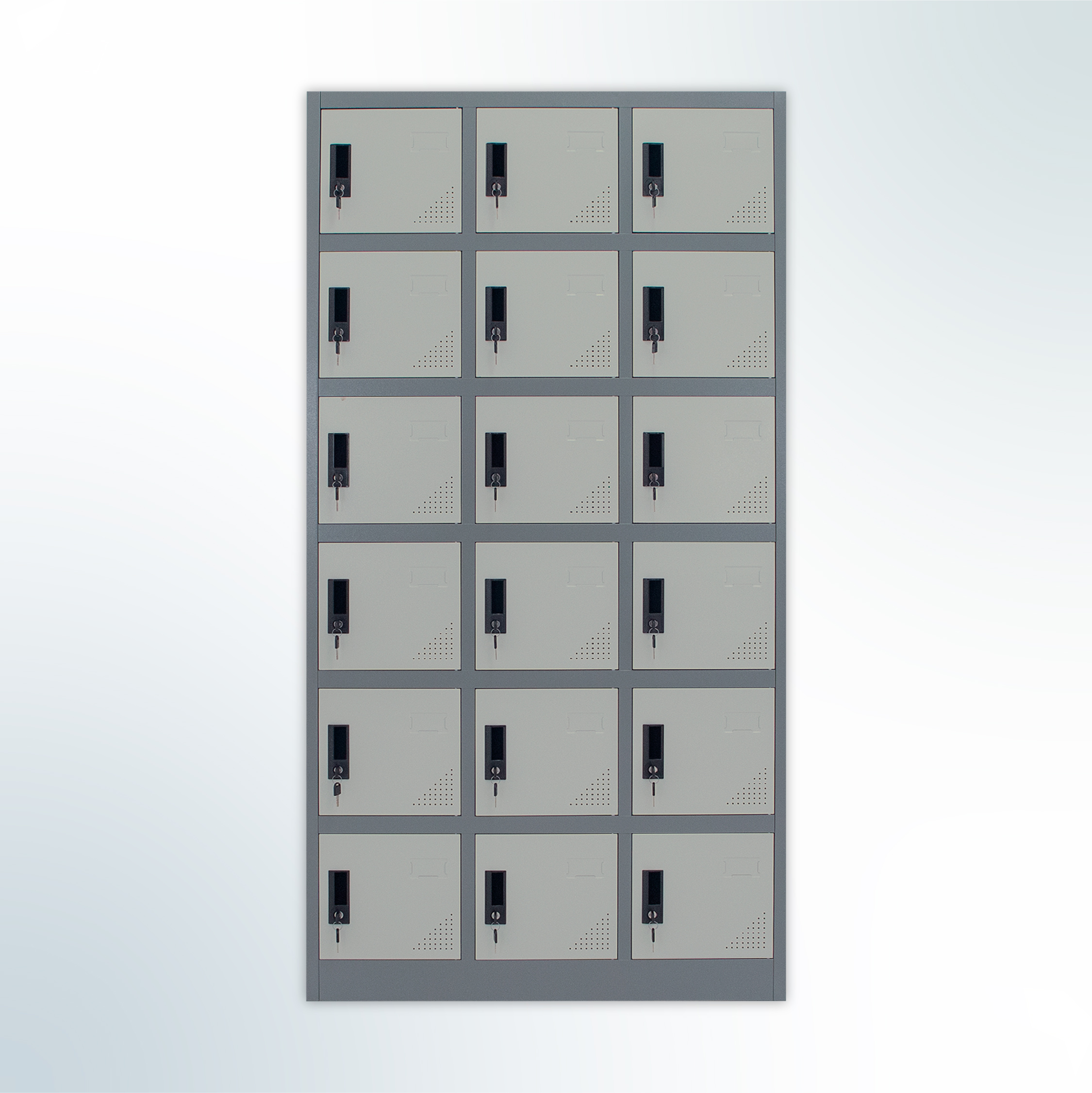 MUTOH-R TWO TONE | Locker Besi 18 Pintu – Kombinasi Abu