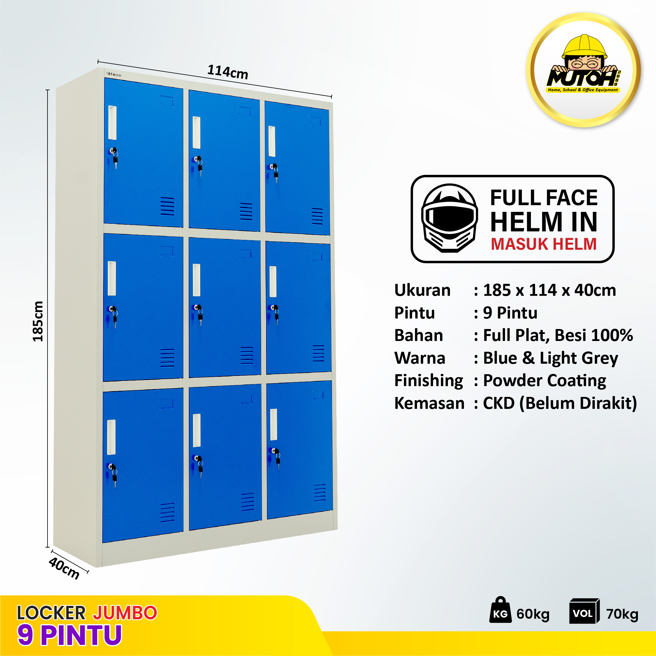 LOKER BESI 9 pintu | lemari locker besi 9 pintu Besar Masuk Helm MUTOH2000 - Gambar 2