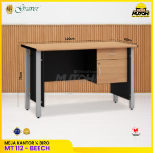 Meja POPULAR MT-112 Beech meja kerja meja tulis 1/2 Biro kaki besi meja kantor kaki besi 2 laci meja kerja 120 cm