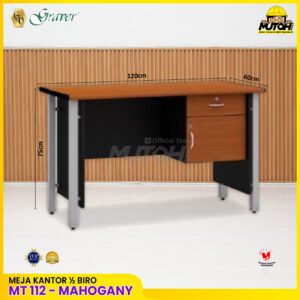 Meja POPULAR MT-112 Mahogany meja kerja meja tulis 1/2 Biro kaki besi meja kantor kaki besi 2 laci meja kerja 120 cm