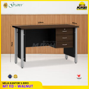 Meja POPULAR MT-113 Walnut meja kerja meja tulis 1/2 Biro kaki besi meja kantor kaki besi 3 laci 120cm