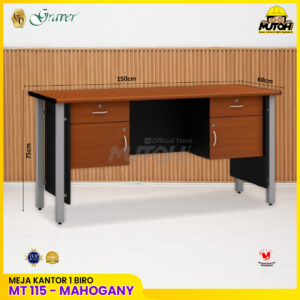Meja POPULAR MT-115 Mahogany meja kerja meja tulis 1 Biro kaki besi meja kantor kaki besi 4 laci meja kerja 150cm