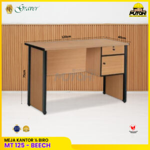 Meja GRAVER MT-125 Beech meja kerja meja tulis 1/2 Biro meja kantor 2 laci meja kerja 120 cm