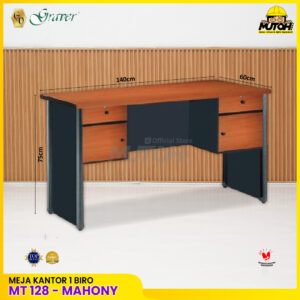 Meja GRAVER MT-128 Mahony meja kerja meja tulis 1 Biro meja kantor 4 laci meja kerja 140 cm