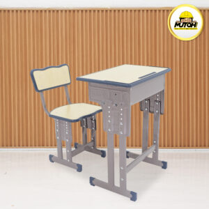 Meja belajar Set Wooden Grey meja kursi siswa | warna serat kayu lis abu-abu MUTOH EKONOMIS