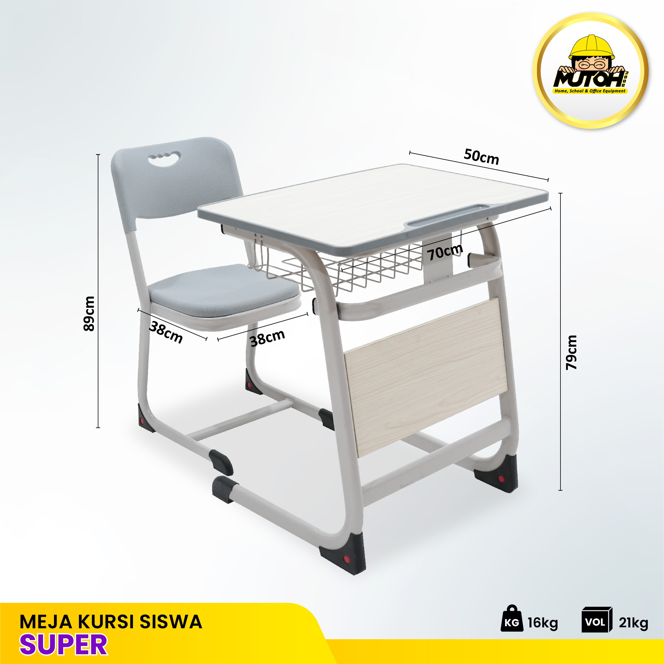 Meja belajar Set Super meja kursi siswa warna abu-abu - Gambar 2