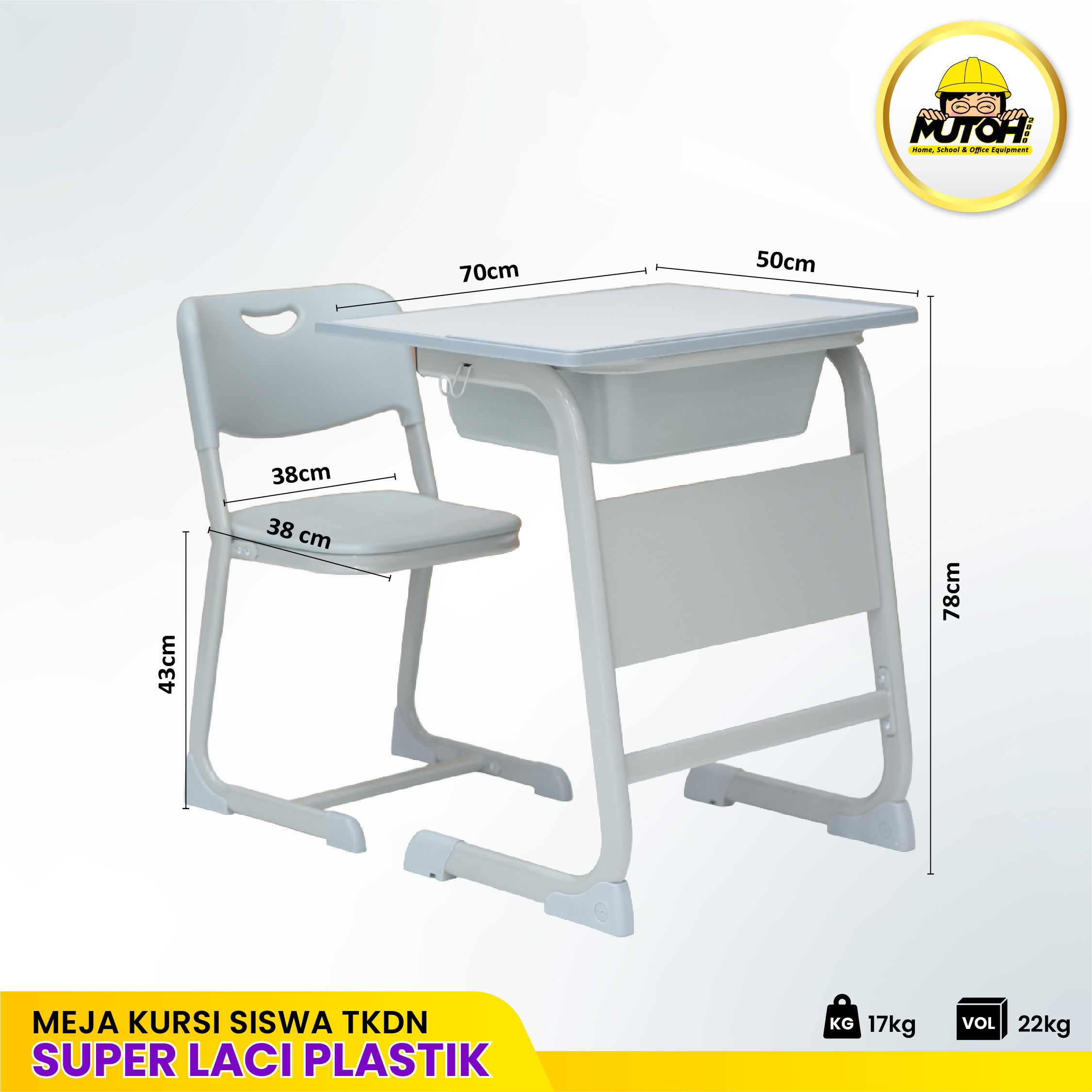 Meja belajar anak meja kursi siswa super laci plastik | MUTOH TKDN - Gambar 2