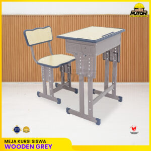 Meja belajar Set Wooden Grey meja kursi siswa | warna serat kayu lis abu-abu MUTOH EKONOMIS