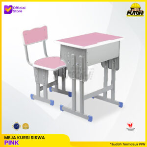 Meja belajar Set Pink meja kursi siswa | warna merah muda lis putih MUTOH EKO