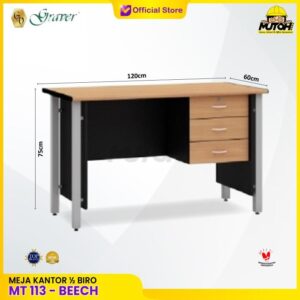 Meja POPULAR MT-113 Beech meja kerja meja tulis 1/2 Biro kaki besi meja kantor kaki besi 3 laci 120cm