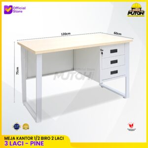 Meja kerja kantor 1/2 Biro meja full besi Pine meja kantor besi 3 laci tarik meja kerja besi 120 cm