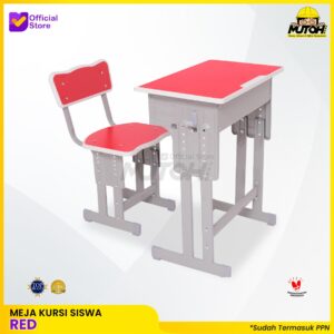 Meja belajar Set Red meja kursi siswa | warna merah list putih MUTOH EKO