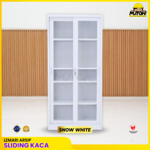 Lemari besi arsip 2 pintu sliding kaca putih MUTOH SNOW WHITE