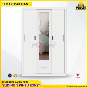 Lemari pakaian 3 pintu sliding lemari wardrobe bahan besi 120 cm lemari kamar lemari baju V-3PL