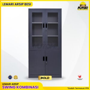 Lemari besi arsip 2 pintu kombinasi swing abu tua MUTOH BOLD