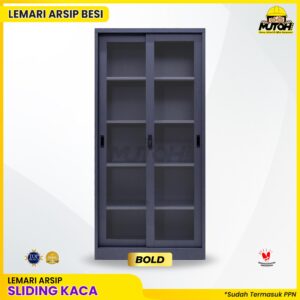 Lemari besi arsip 2 pintu sliding kaca abu tua MUTOH BOLD